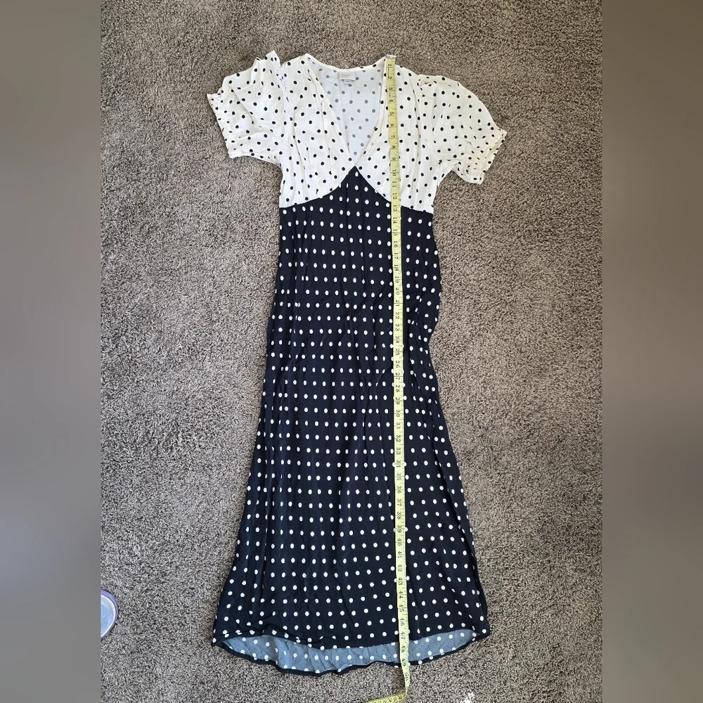 Vintage Polka Dot Midi Dress Black & White Cottagecore Parisian Chic Retro Sz S - Picture 5 of 6